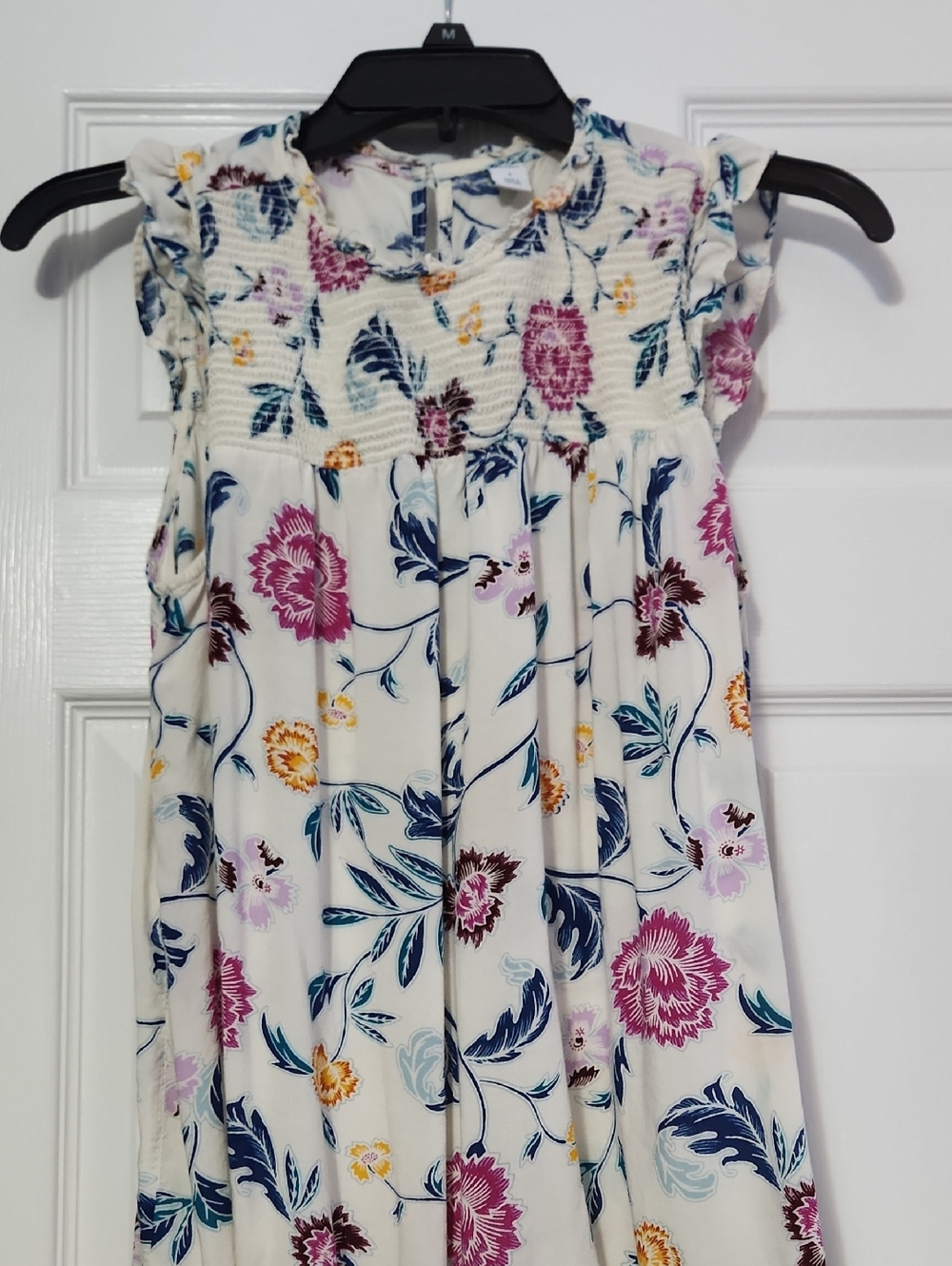 Old Navy Cream Floral Smocked Dress with Pink, Navy & Yellow Flowers